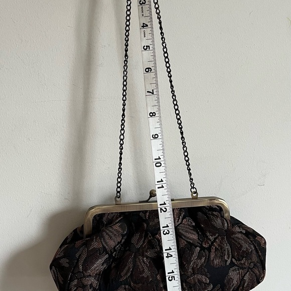 Joan Rivers Classics Kiss Lock Brown Bronze Floral Evening Shoulder Purse - Picture 2 of 12